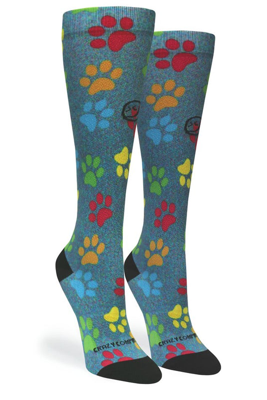 Crazy Compression - Paw Prints Station Blue - (Standard & Extra Wide)