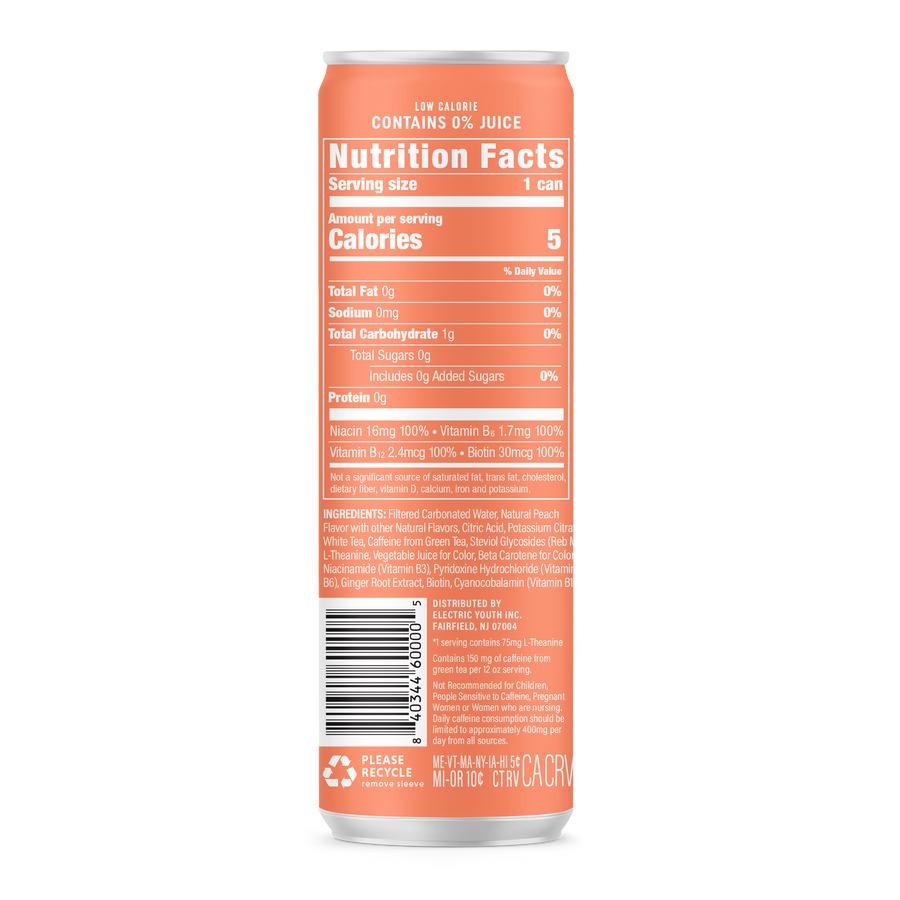 GORGIE - Energy Drink Sparkling Peach Tea nutrition facts label