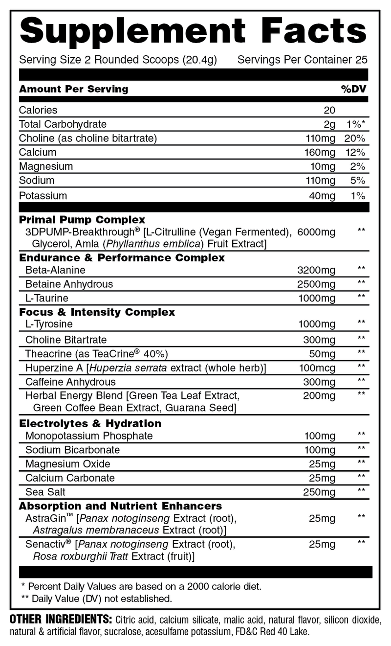 Load image into Gallery viewer, Animal Primal Preworkout Fruit Punch supplement facts
