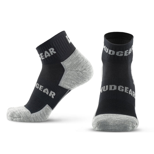 MudGear - Quarter Crew Merino Wool Socks (Black/Gray, 1 Pair)