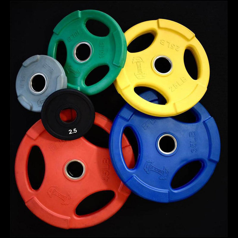 Load image into Gallery viewer, Muscle D Fitness - RUBBER COATED COLORED OLYMPIC PLATES: Rubber Plates, per Pair - Weights Pairs
