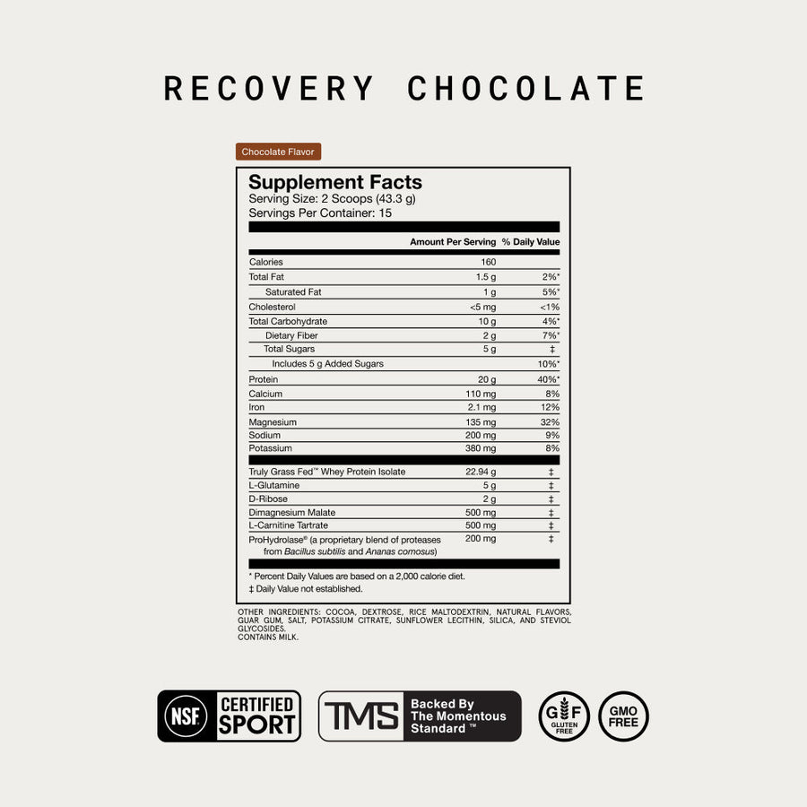 Momentous - In Recovery nutrition facts label