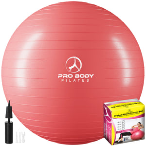 ProBody Pilates - Yoga Ball for Pregnancy, Fitness, Balance, Workout at Home, Office and Physical Therapy (Red)