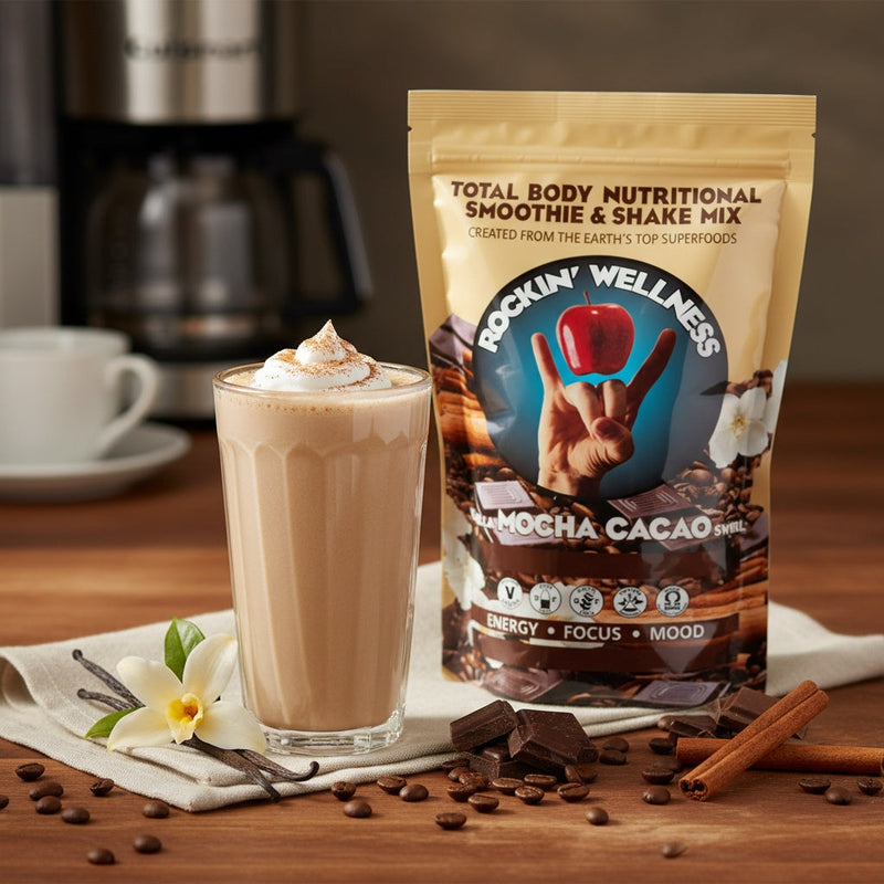 Load image into Gallery viewer, Rockin' Wellness - Mocha Cacao Nutritional Shake Mix - Rockin Wellness Daily Superfood &amp; Coffee Blend
