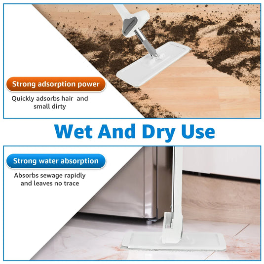 Anti Spier - Microfiber Flat Mop 360 ° Rotating Flat Floor Mop Self Wringing Dust Mop with Dewatering Scraper for Kitchen Home Cleaning Mop
