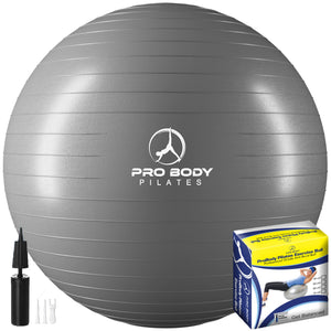 ProBody Pilates - Yoga Ball for Pregnancy, Fitness, Balance, Workout at Home, Office and Physical Therapy (Silver)