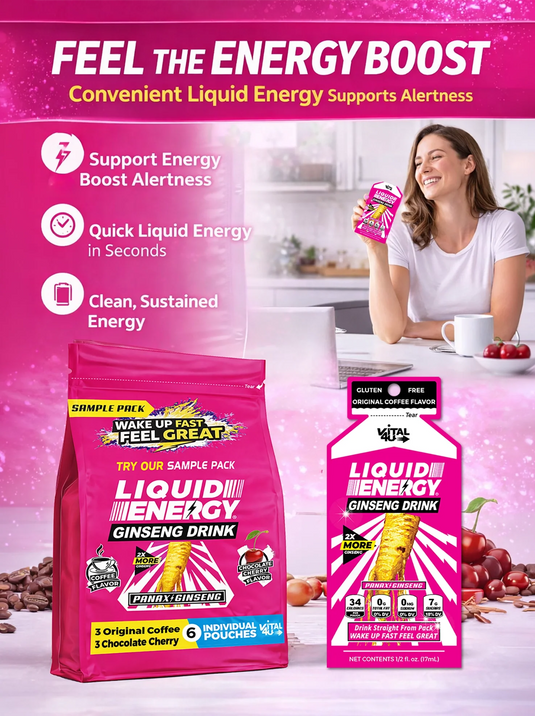 Vital 4U - Liquid Energy Ginseng Sample Pack - 6 Pouches