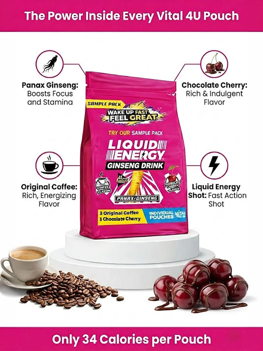Vital 4U - Liquid Energy Ginseng Sample Pack - 6 Pouches