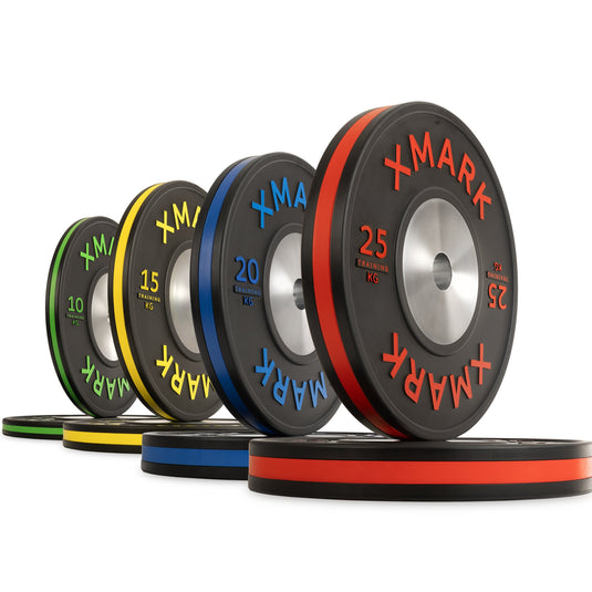 XMARK - Striped Premium IWF Training Bumper Plates (KG) Pairs and Sets