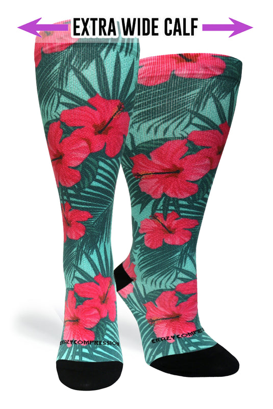 Crazy Compression - Tropical Hibiscus - (Standard & Extra Wide)