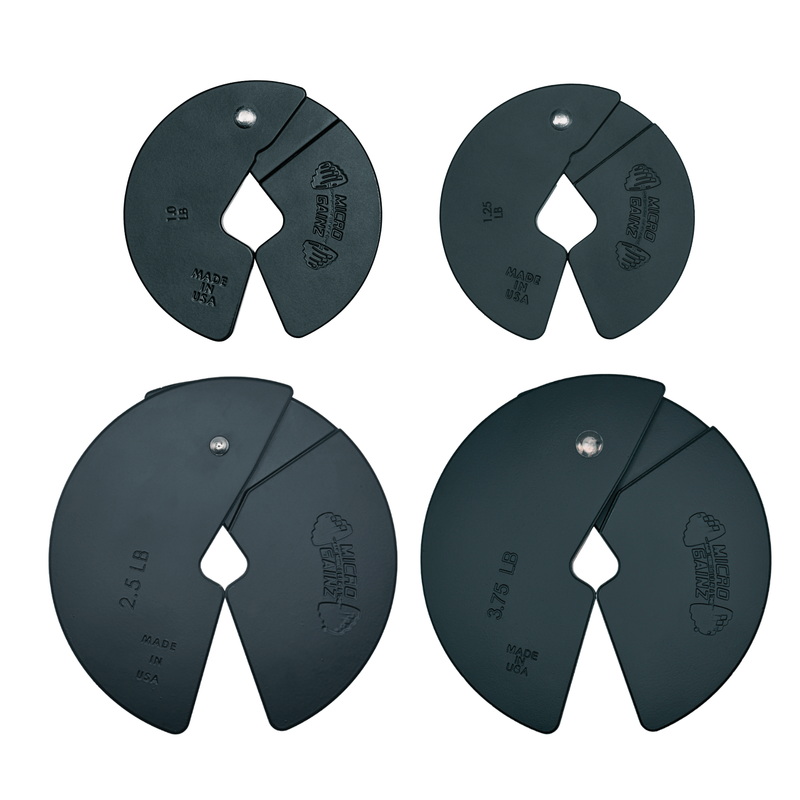 Load image into Gallery viewer, Micro Gainz - Quad Pack of 1, 1.25, 2.5, &amp; 3.75 LB Dumbbell Fractional Weight Plates
