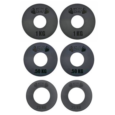 Micro Gainz - Olympic Size Kilogram Fractional Weight Plates Set of 6 Steel Plates (2-.25KG, 2-.50KG, 2-1KG)