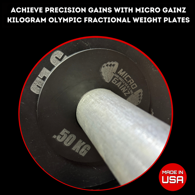 Load image into Gallery viewer, Micro Gainz Olympic Size Kilogram Fractional Weight Plates Set of 6 Steel Plates (2-.25KG, 2-.50KG, 2-1KG)
