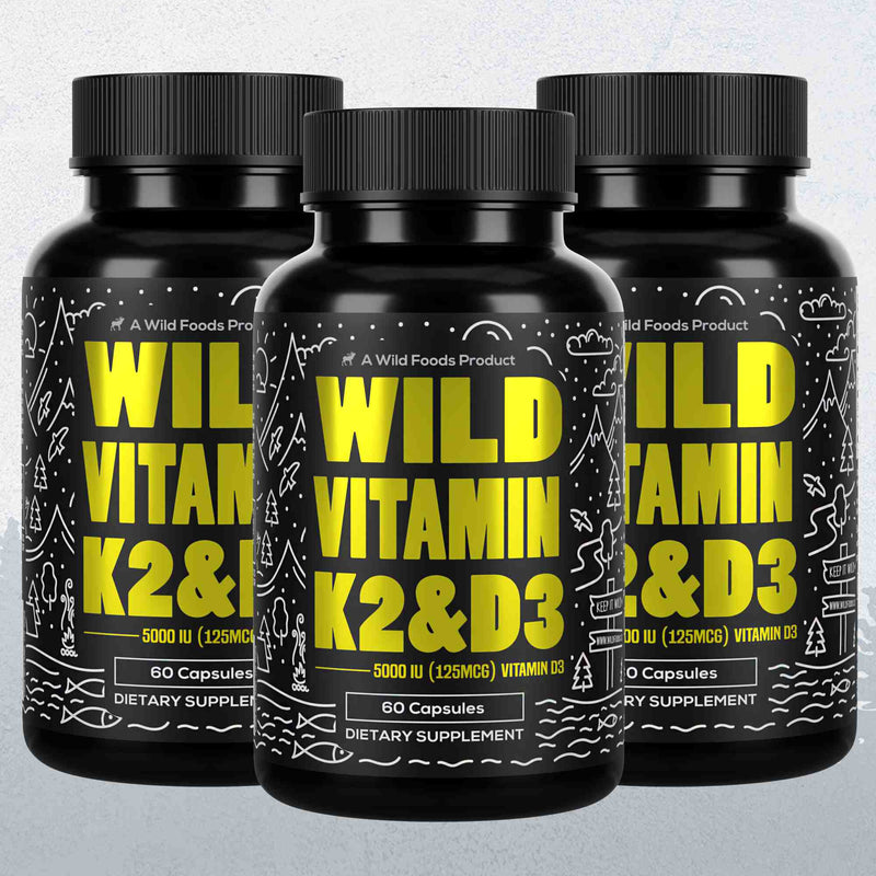 Load image into Gallery viewer, Wild Foods - Vitamin K2 + D3 + Black Pepper Extract - 3x - 60ct (Save $5!)
