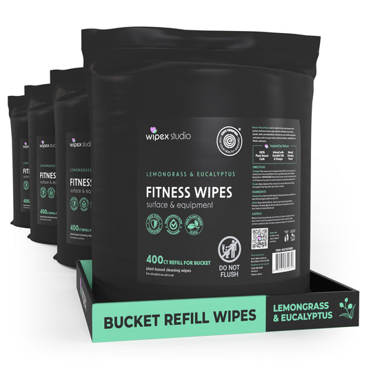 Wipex Co. - 400ct Natural Gym Wipes for Fitness Equipment | Portable Dispensing Bucket or Refill | Plant-Based