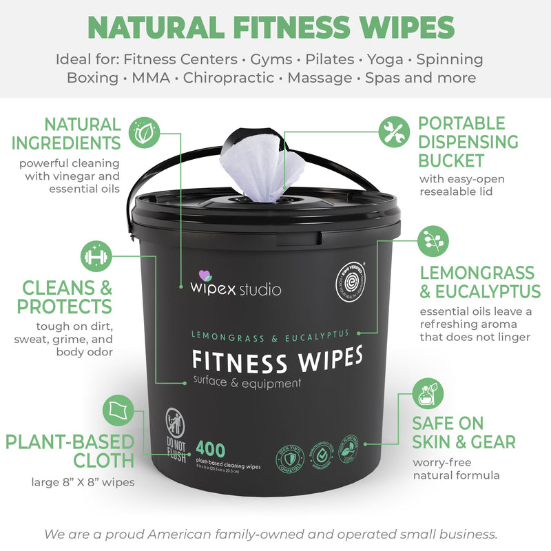 Load image into Gallery viewer, Wipex Co. - Wipex 400ct Natural Gym Wipes for Fitness Equipment | Portable Dispensing Bucket or Refill | Plant-Based
