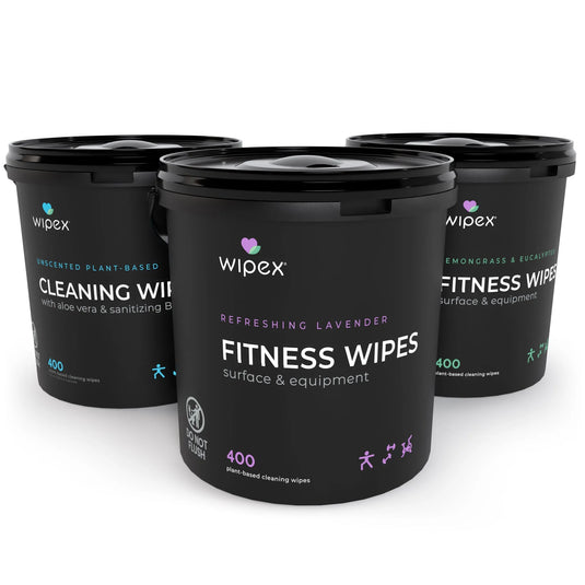 Wipex Co. - 400ct Natural Gym Wipes for Fitness Equipment | Portable Dispensing Bucket or Refill | Plant-Based