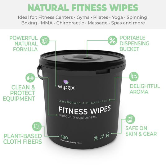 Wipex Co. - 400 Yoga Mat Wipes | Natural | Plant-based | For Fitness & Yoga Gear, Chiropractic, Massage Tables