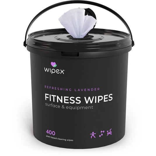 Wipex Co. - 400ct Natural Gym Wipes for Fitness Equipment | Portable Dispensing Bucket or Refill | Plant-Based