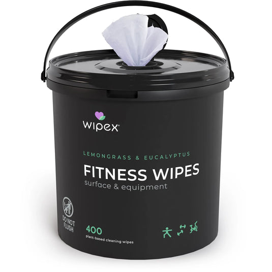 Wipex Co. - 400ct Natural Gym Wipes for Fitness Equipment | Portable Dispensing Bucket or Refill | Plant-Based