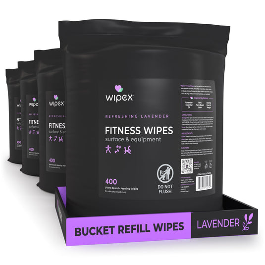 Wipex Co. - 400ct Natural Gym Wipes for Fitness Equipment | Portable Dispensing Bucket or Refill | Plant-Based