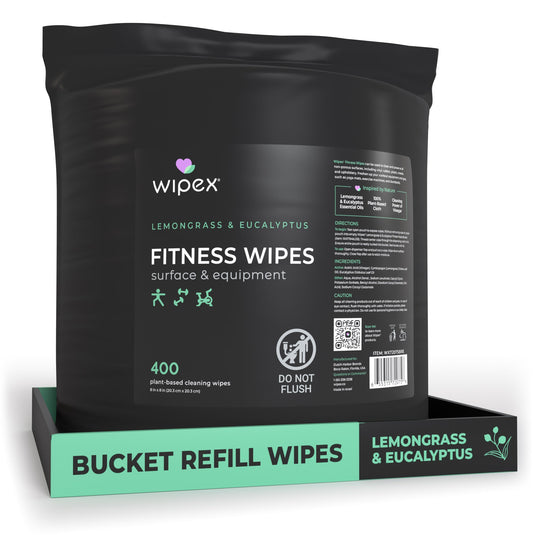 Wipex Co. - 400ct Natural Gym Wipes for Fitness Equipment | Portable Dispensing Bucket or Refill | Plant-Based