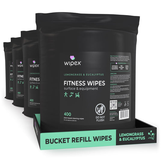 Wipex Co. - 400ct Natural Gym Wipes for Fitness Equipment | Portable Dispensing Bucket or Refill | Plant-Based
