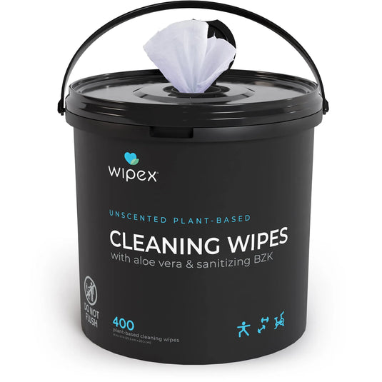 Wipex Co. - Antibacterial Bulk Gym Wipes Portable Dispensing Bucket 400ct | Skin-Safe 98.9% Natural Formula | Plant-Based Materials