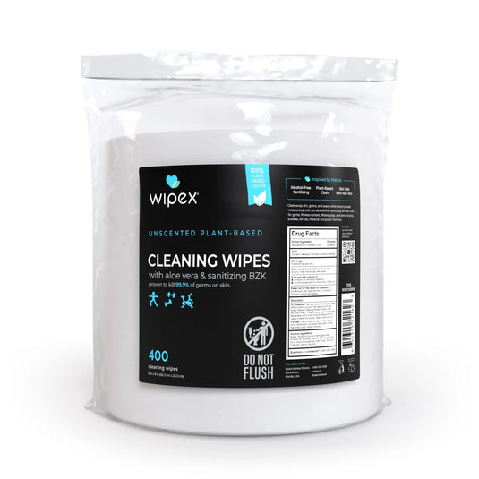Wipex Co. - Antibacterial Bulk Gym Wipes Portable Dispensing Bucket 400ct | Skin-Safe 98.9% Natural Formula | Plant-Based Materials