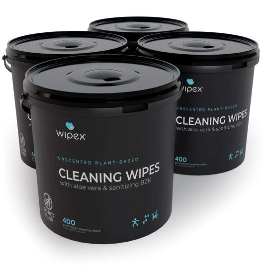 Wipex Co. - Antibacterial Bulk Gym Wipes Portable Dispensing Bucket 400ct | Skin-Safe 98.9% Natural Formula | Plant-Based Materials