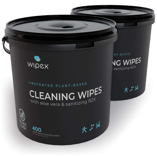 Wipex Co. - Antibacterial Bulk Gym Wipes Portable Dispensing Bucket 400ct | Skin-Safe 98.9% Natural Formula | Plant-Based Materials