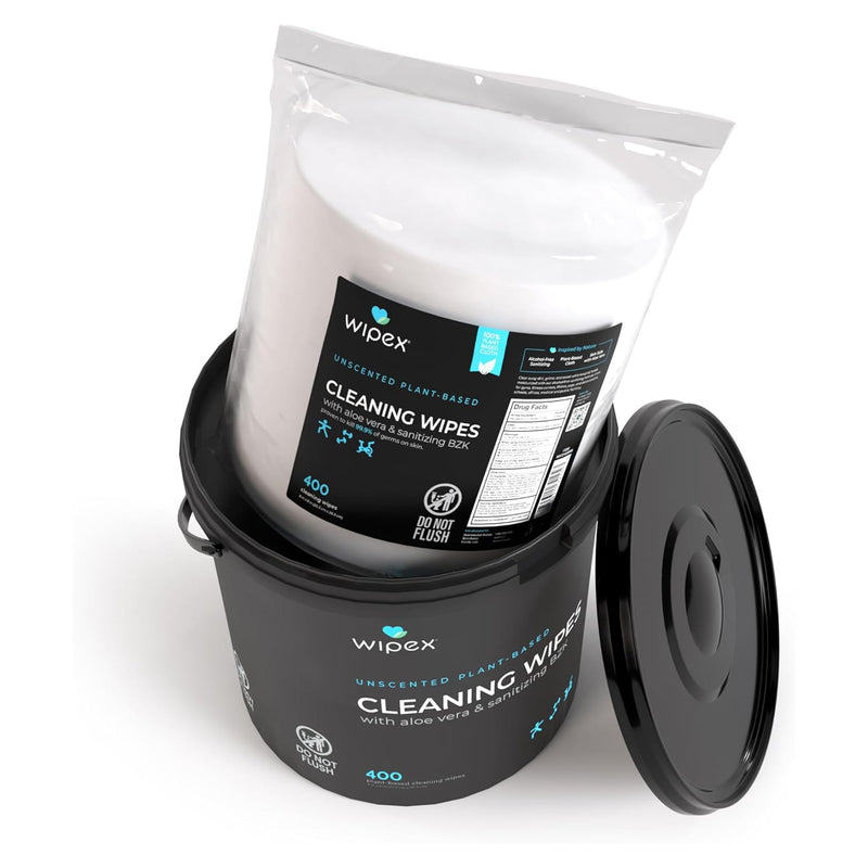 Load image into Gallery viewer, Wipex Co. - Antibacterial Bulk Gym Wipes Portable Dispensing Bucket 400ct | Skin-Safe 98.9% Natural Formula | Plant-Based Materials
