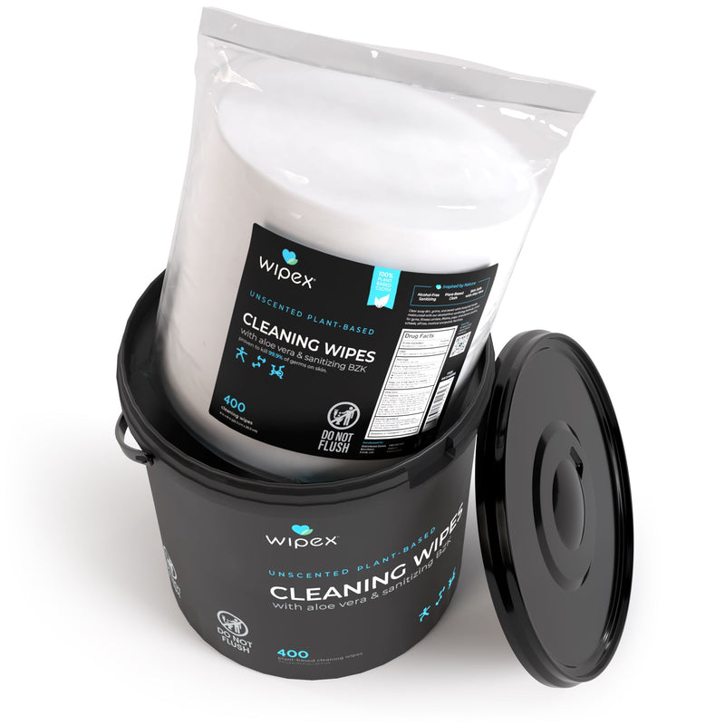 Load image into Gallery viewer, Wipex Co. - Antibacterial Bulk Gym Wipes Portable Dispensing Bucket 400ct | Skin-Safe 98.9% Natural Formula | Plant-Based Materials
