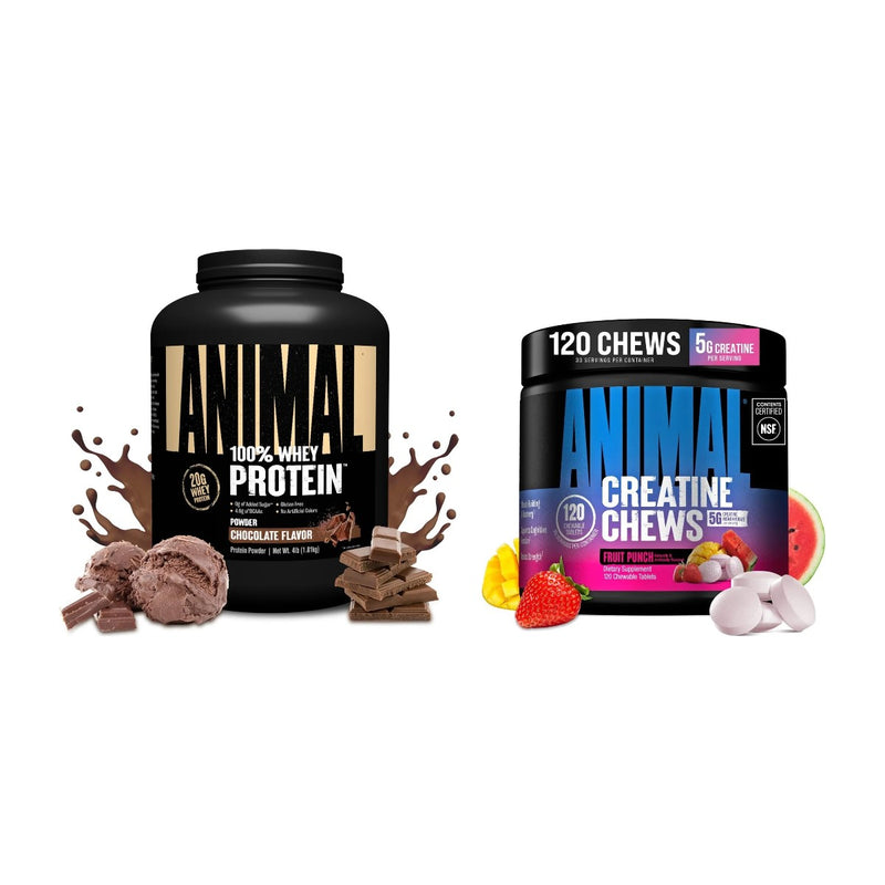 Load image into Gallery viewer, Animal Muscle Builder Stack: Animal 100% Whey and Animal Creatine Chews