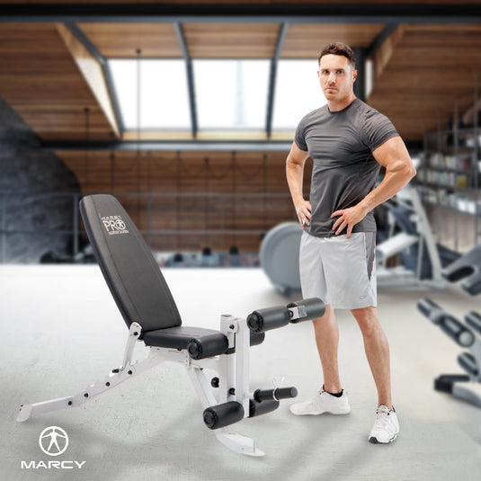 Marcy - Powder Coated Steel Home Gym Multipurpose Adjustable Weight Bench, White