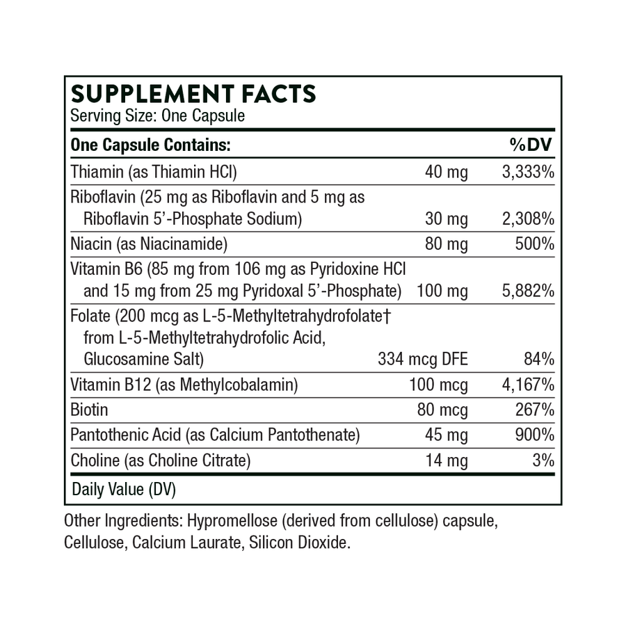 Thorne - B-Complex #6 nutrition facts label
