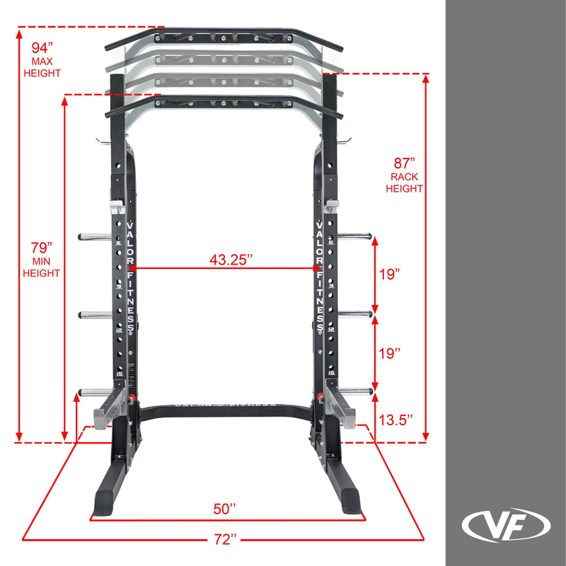 Load image into Gallery viewer, Valor Fitness - 3x3 Half Rack w/ Multi Grip Pullup Bar and Plate Storage
