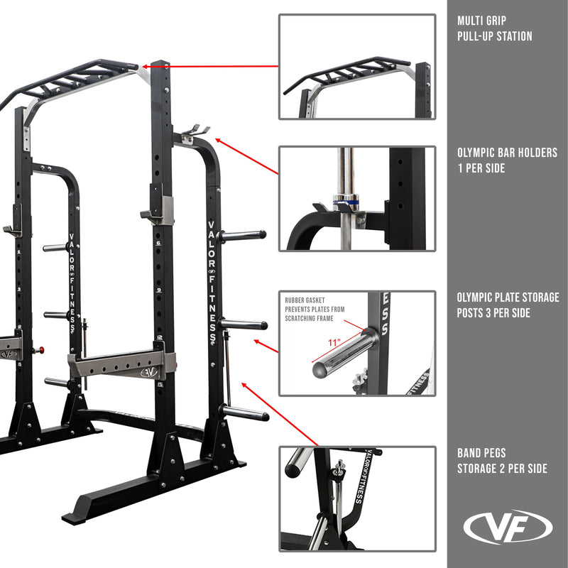 Load image into Gallery viewer, Valor Fitness - 3x3 Half Rack w/ Multi Grip Pullup Bar and Plate Storage
