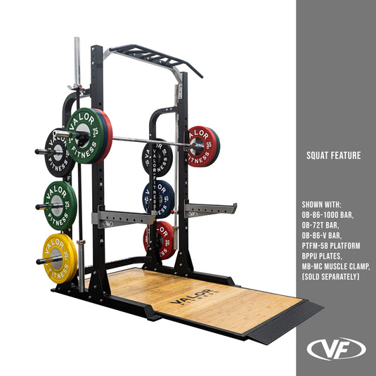 Valor Fitness - 3x3 Half Rack w/ Multi Grip Pullup Bar and Plate Storage
