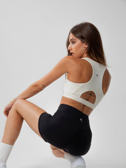 Runner's Athletics - Women's Heart Neckline Sports Bra - Beige | LuxeForm Medium Support
