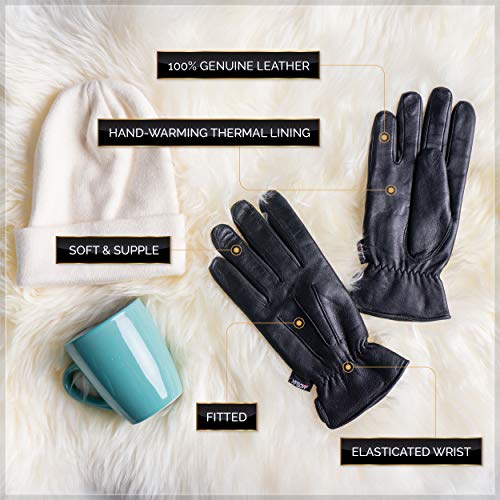 MRX - Ladies Warm Winter Dress and Work Gloves, Thermal Lining, Genuine Black Leather