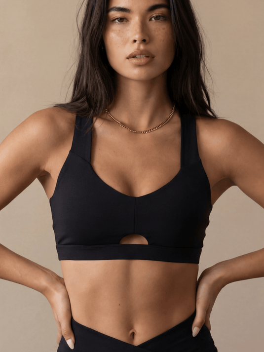 Runner's Athletics - Women's Heart Neckline Sports Bra - Black | LuxeForm Medium Support