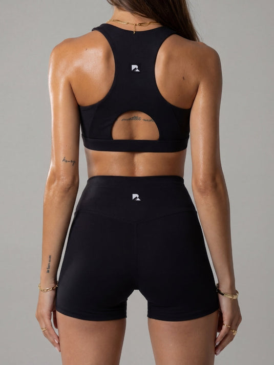 Runner's Athletics - Women's Sculpting Workout Shorts 5 Inch - Black | Criss-Cross Waistband with Pocket
