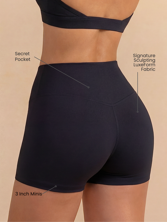 Runner's Athletics - Hot Girl Mini Sculpting Shorts 3" in LuxeForm (Black)