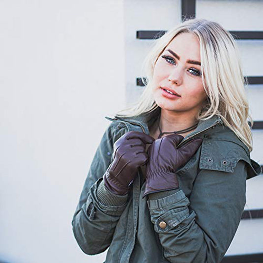 MRX - Women's Warm Winter Dress and Work Gloves, Thermal Lining, Genuine Brown Leather