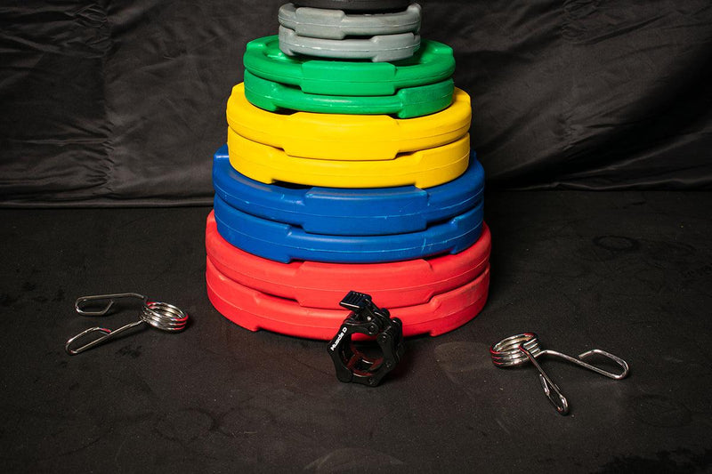 Load image into Gallery viewer, Muscle D Fitness - RUBBER COATED COLORED OLYMPIC PLATES: Rubber Plates, per Pair - Weights Pairs
