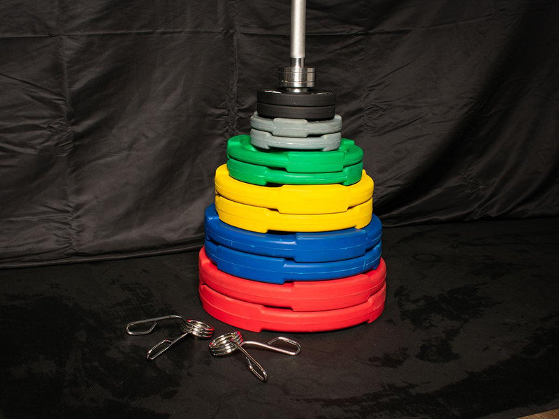 Load image into Gallery viewer, Muscle D Fitness - RUBBER COATED COLORED OLYMPIC PLATES: Rubber Plates, per Pair - Weights Pairs
