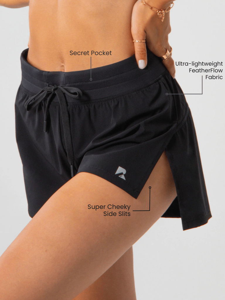 Load image into Gallery viewer, Runner's Athletics - Cheeky Black Flyaway Shorts | Women's Running &amp; Workouts | Runner's Athletics
