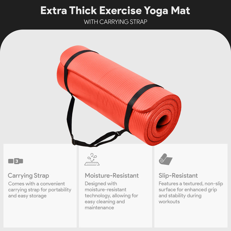 Load image into Gallery viewer, BalanceFrom Fitness GoCloud 1&quot; Extra Thick Exercise Mat w/Carrying Strap, Red
