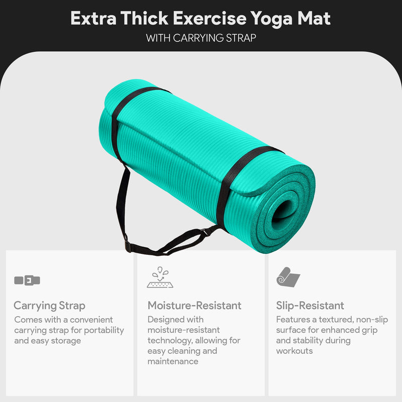 Load image into Gallery viewer, BalanceFrom Fitness GoCloud 1&quot; Extra Thick Exercise Mat w/Carrying Strap, Green
